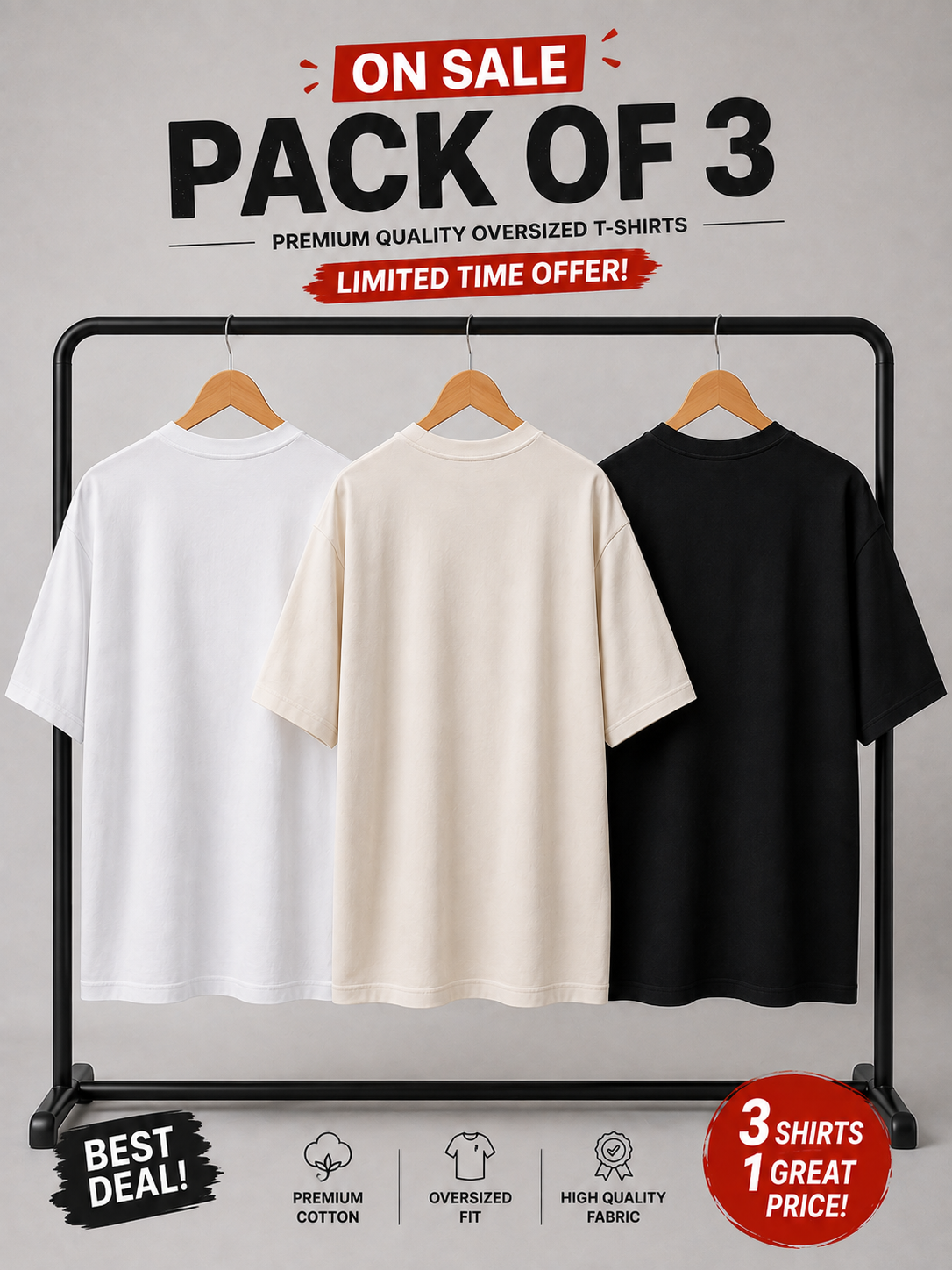 Pack Of 3 Plain Downsholder T-shirts