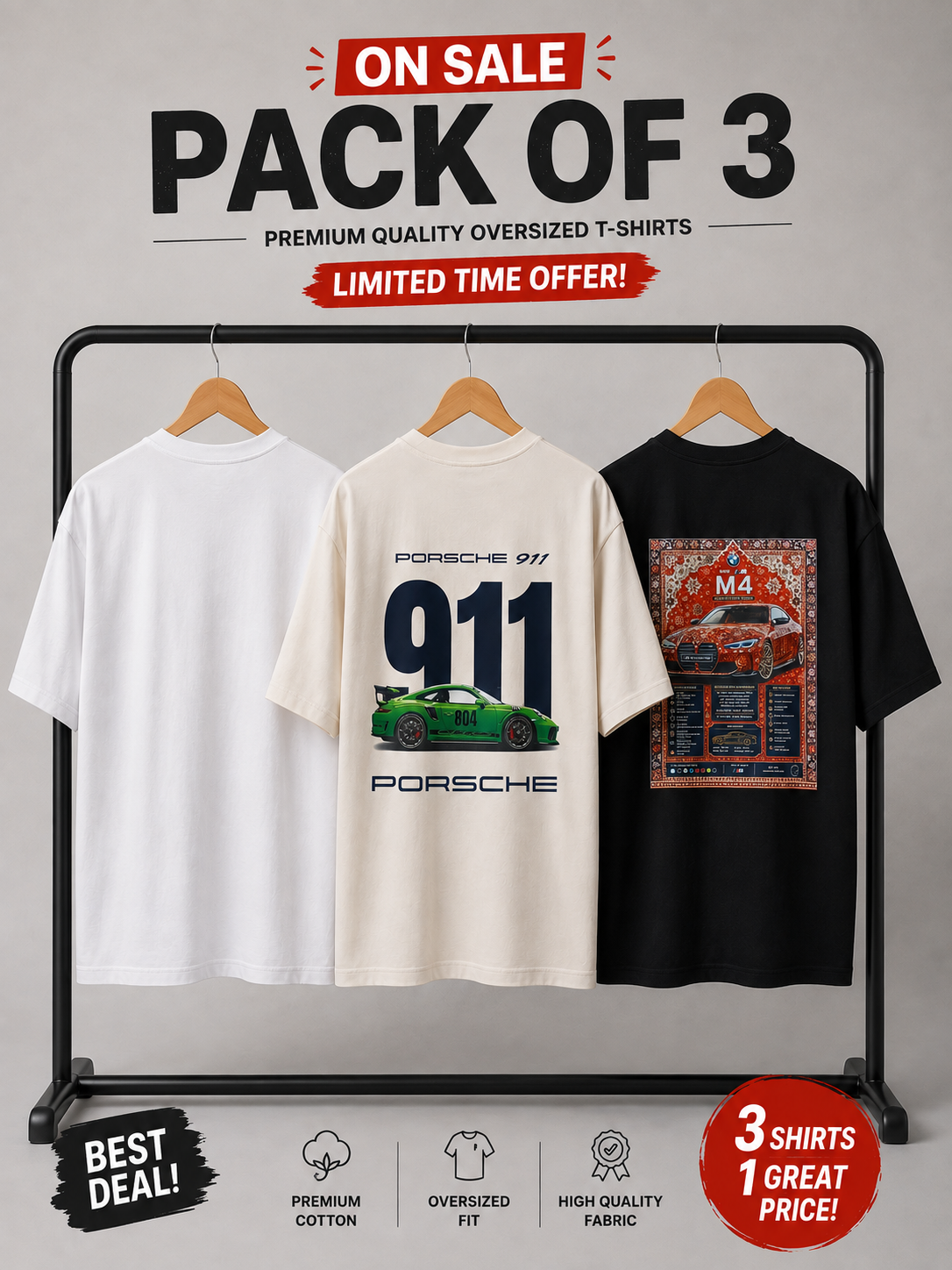 Pack Of 3 Baggy Printed T-Shirts