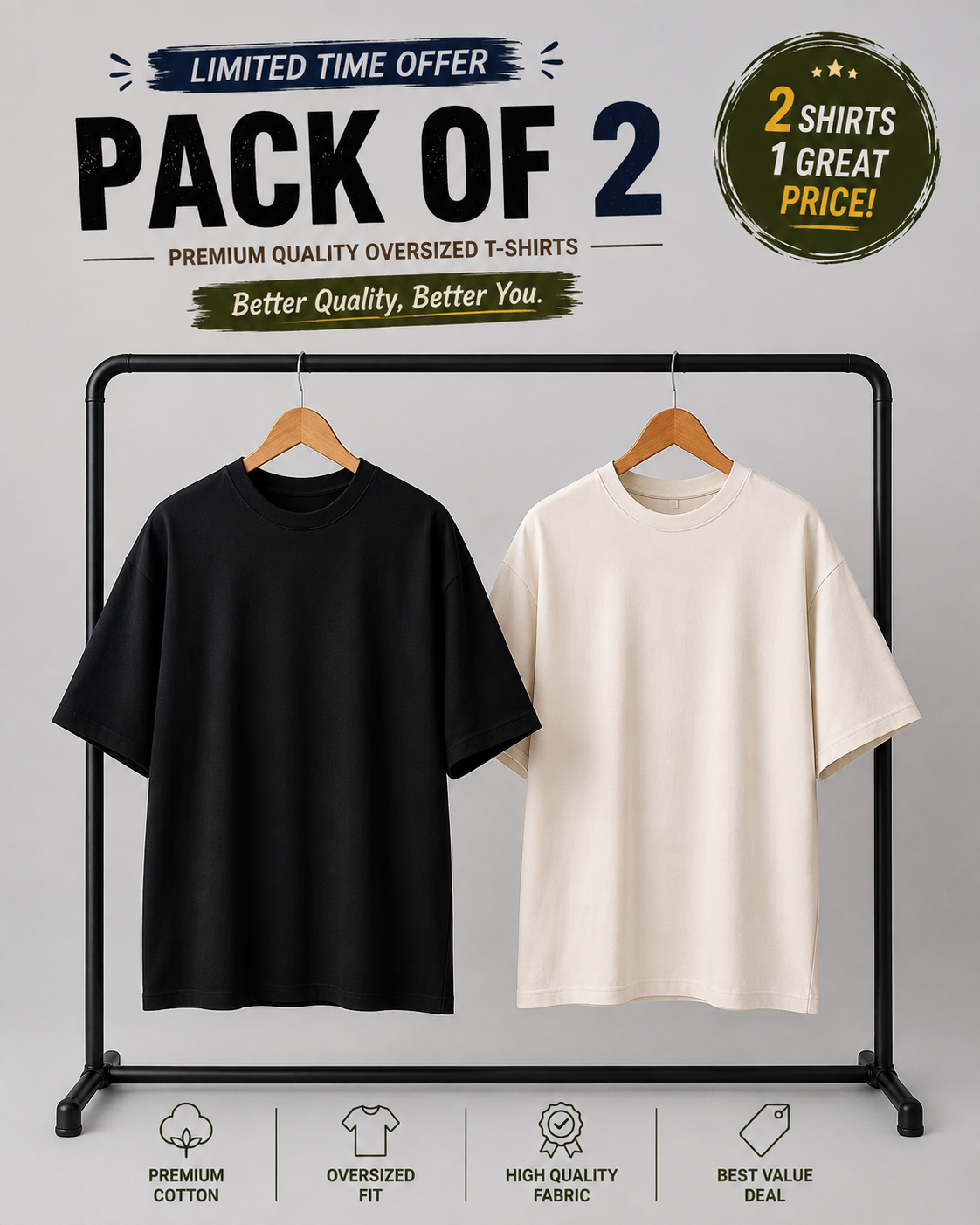 Pack Of 2 Plain Tee Shirts