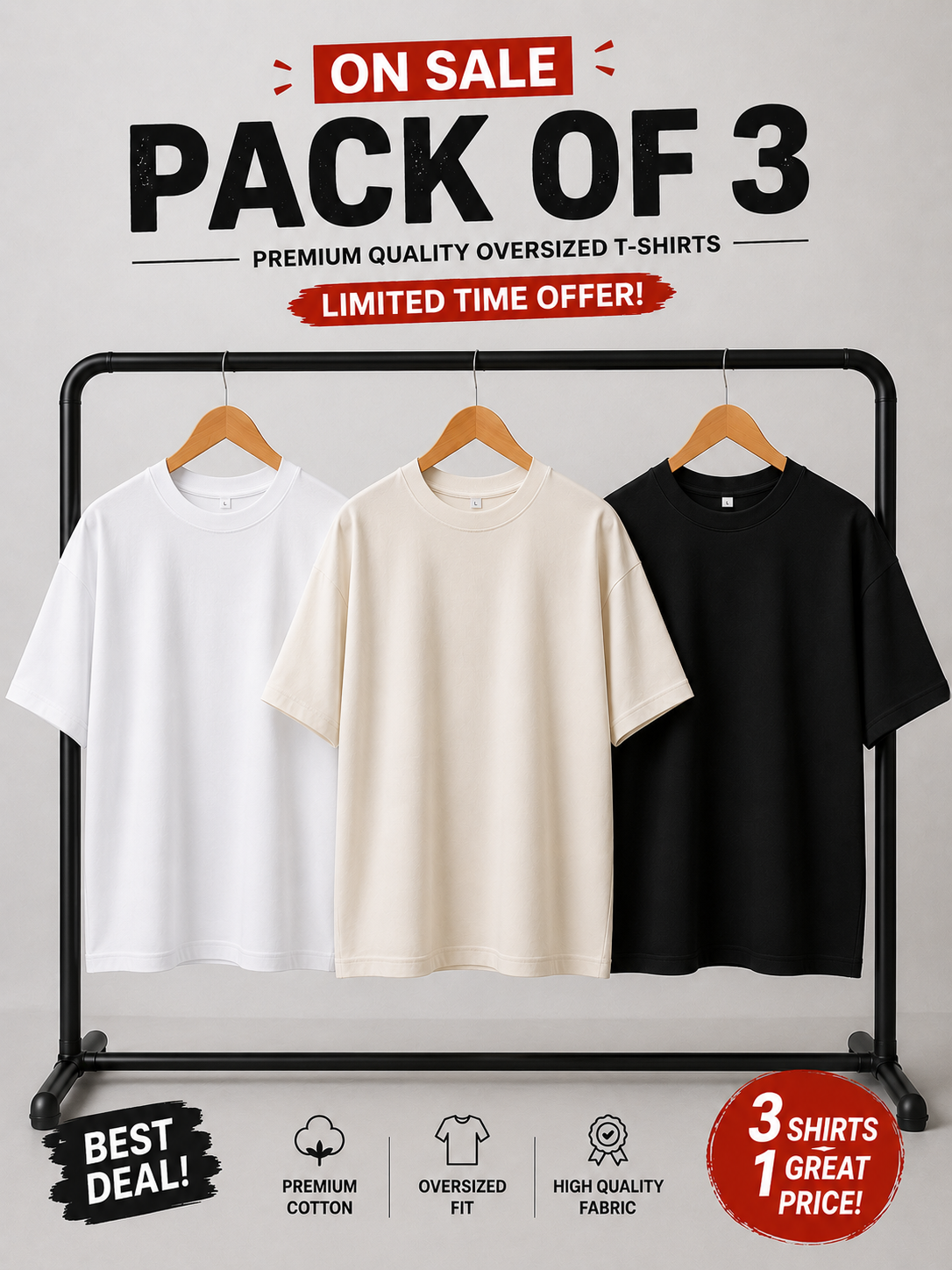 Pack Of 3 Plain Downsholder T-shirts