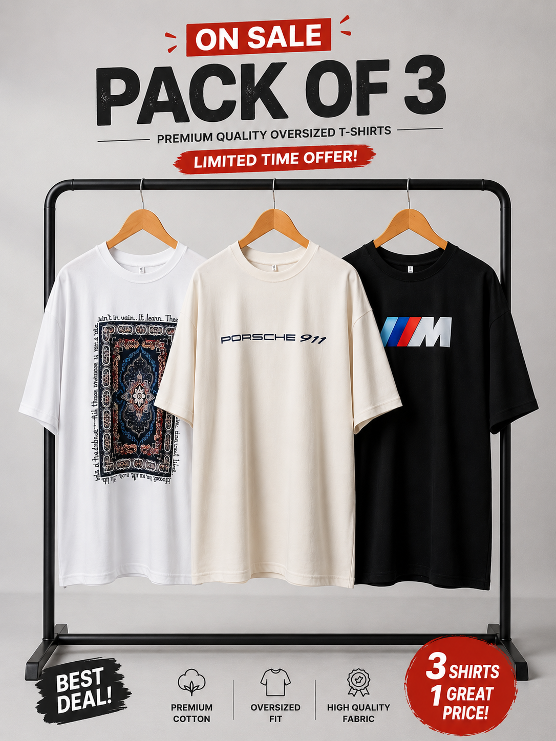 Pack Of 3 Baggy Printed T-Shirts